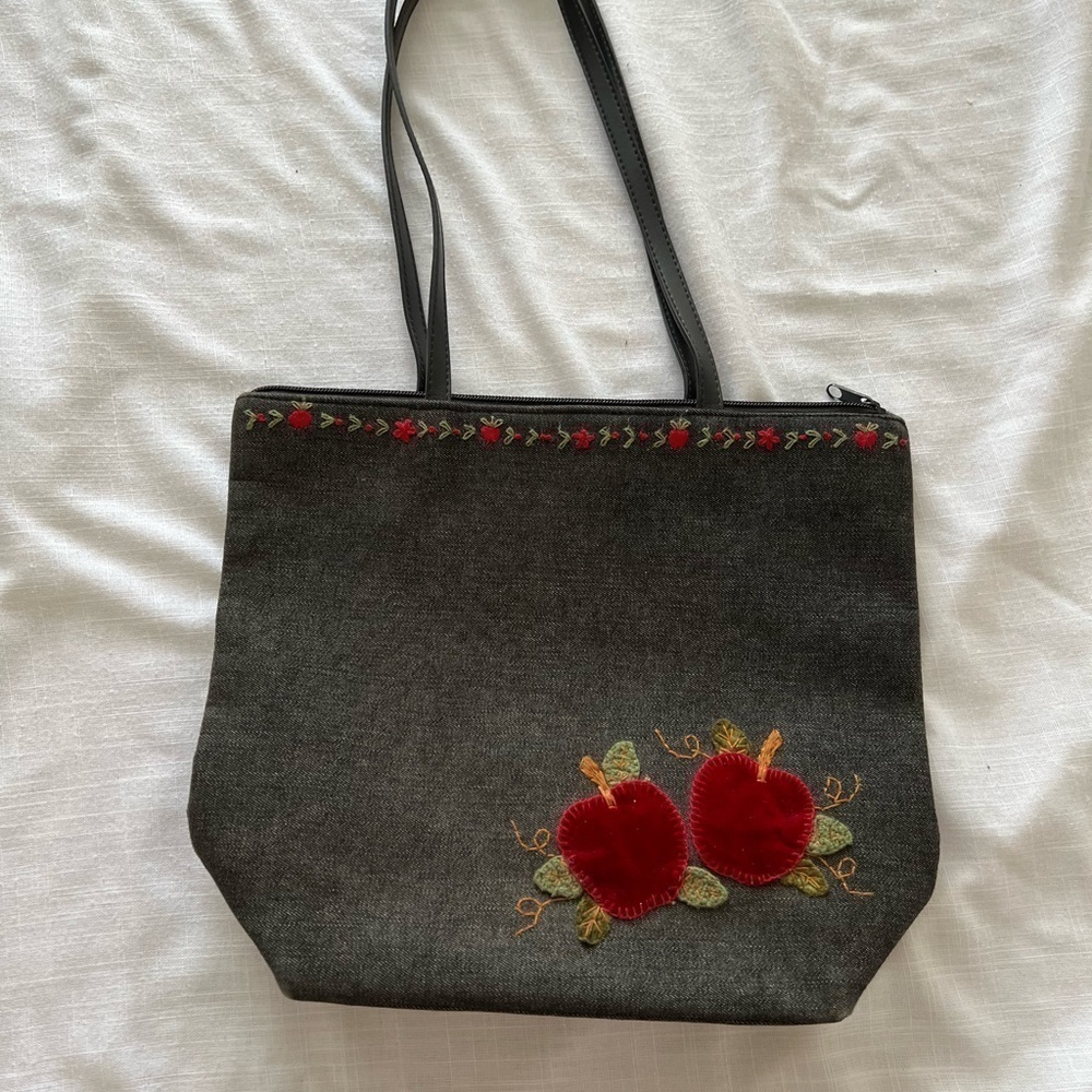 Cappelli Denim Style Embroidered Purse Apple Design